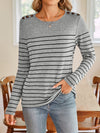 Lovelet Striped Round Neck Long Sleeve T-Shirt