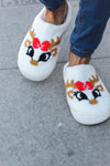 Christmas Reindeer Print Fleece Slippers