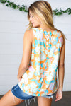 Tangerine Floral Banded V Neck Sleeveless Top