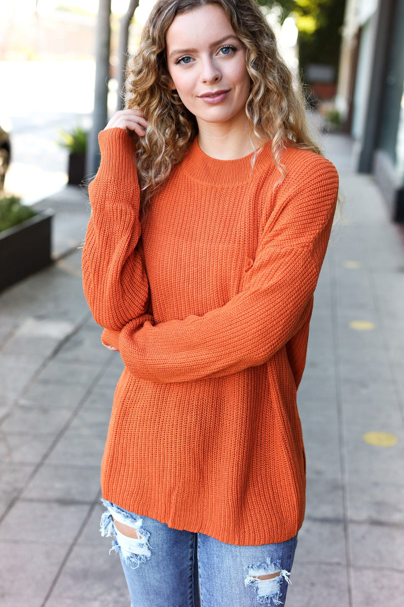 Pumpkin Spice Mock Neck Chest Pocket Knit Sweater