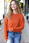 Pumpkin Spice Mock Neck Chest Pocket Knit Sweater