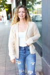 Follow Me Oatmeal Pointelle Knit Button Down Cardigan