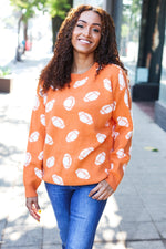 Game Day Orange Football Print Jacquard Knit Sweater