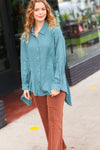 Beautiful You Teal Button Down Sharkbite Cotton Tunic Top