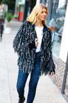 Dazzling Black & Multicolor Fuzzy Fringe Knit Cardigan