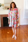 Look Of Love Lime & Coral Patchwork Print V Neck Dress