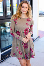 True Love Taupe & French Rose Floral Print Long Sleeve Dress