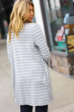 Grey Striped Hacci Open Cardigan