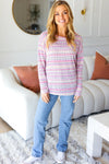 Everyday Casual Lilac & Fuchsia Textured Vintage Stripe Top