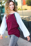 Autumn Vibes Grey & Burgundy Color Block Raglan Sweater