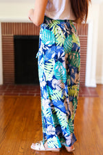 Tropical Boho Smocked Waist Side Slit Palazzo Pants