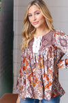 Cinnamon Boho Eyelet Lace Up Babydoll Blouse