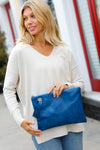 Cobalt Faux Leather Clutch Handle Bag