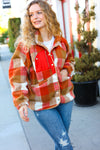 It's Your Best Rust & Camel Plaid Sherpa Button Down Jacket