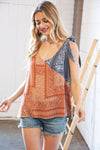 Denim Boho V Neck Shoulder Tie Detail Top