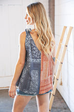 Denim Boho V Neck Shoulder Tie Detail Top