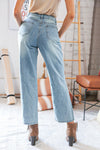 Cotton Washed High Waist Ripped Patchwork Straight Leg Jeans