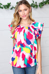 Multicolor Geometric Print Layered Ruffle Sleeve Top