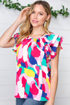 Multicolor Geometric Print Layered Ruffle Sleeve Top