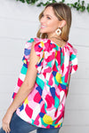 Multicolor Geometric Print Layered Ruffle Sleeve Top