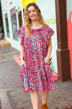 Fuchsia & Teal Abstract Dot Yoke Woven Dress