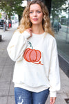 Halloween Lovely Ivory Embroidered Pumpkin Knit Sweater