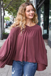 Casual Chic Wine V Neck Yoke Modal Knit Oversized Top