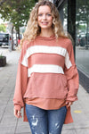 Feeling Playful Rust Stripe Color Block French Terry Hoodie