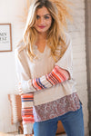 Taupe Paisley & Striped Twofer French Terry Top