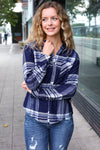 Casual Chic Blue Plaid Button Down Long Sleeve Top