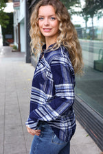 Casual Chic Blue Plaid Button Down Long Sleeve Top