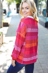 Be Bold Magenta Striped Button Down Placket Collared Top