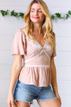 Taupe Crinkle Embroidered Smocked Babydoll Top