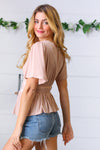 Taupe Crinkle Embroidered Smocked Babydoll Top