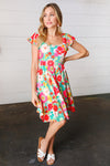 Seafoam & Fuchsia Tropical Floral Square Neck Dress