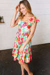 Seafoam & Fuchsia Tropical Floral Square Neck Dress