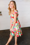 Seafoam & Fuchsia Tropical Floral Square Neck Dress