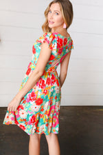 Seafoam & Fuchsia Tropical Floral Square Neck Dress