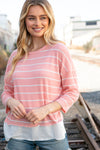 Blush Stripe Waffle Textured Back Keyhole Top