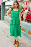 Lots To Love Kelly Green Smocked Flutter Sleeve Tiered Midi Dress