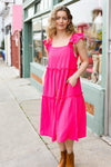 Lots To Love Fuchsia Smocked Flutter Sleeve Tiered Midi Dress