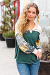 Fall For You Hunter Green Plaid Color Block Collared Terry Top