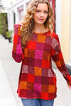 You Got This Burgundy Checker Plaid Print Hacci Knit Top