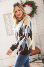 Mocha Blue Half & Half Vertical Stripe Sweater