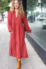 Lock Eyes Spice Notched Neck Frill Hem Tiered Maxi Dress