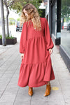 Lock Eyes Spice Notched Neck Frill Hem Tiered Maxi Dress