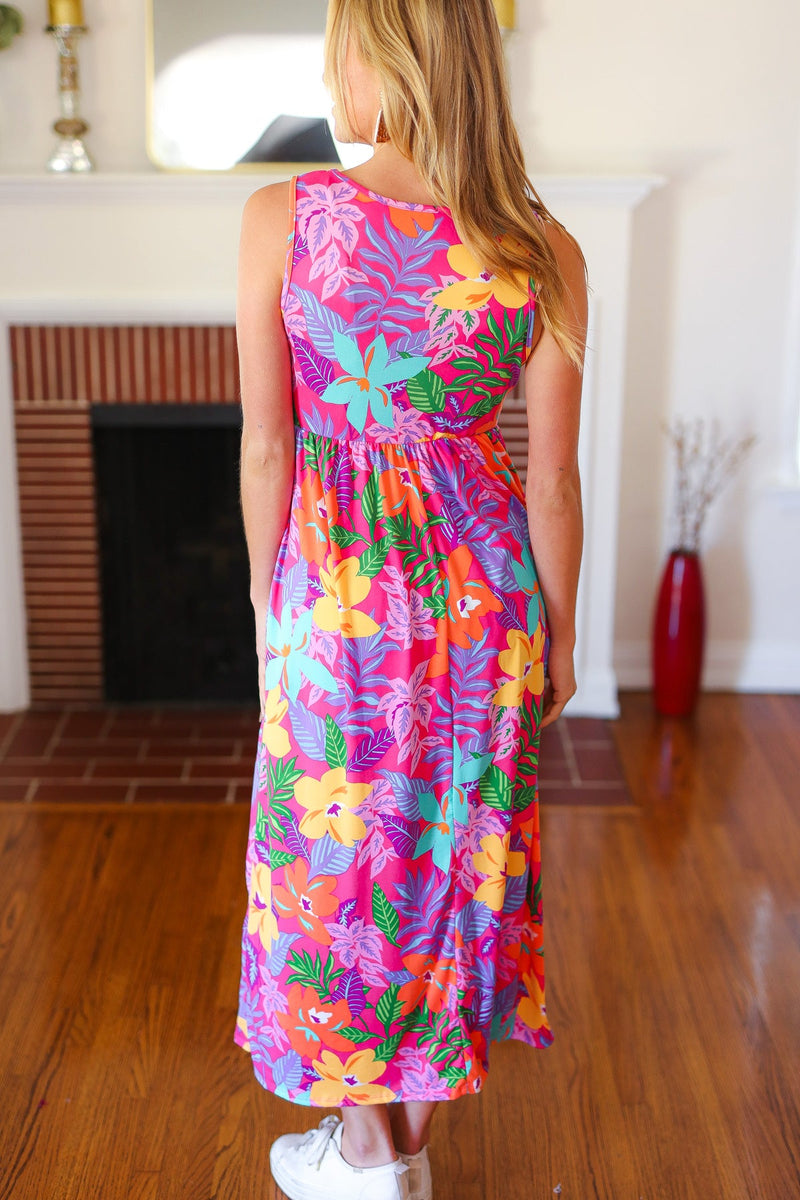 Diva Dreams Multicolor Tropical Floral Fit & Flare Maxi Dress