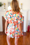 Tropical Trance Coral Tropical Floral Surplice Woven Romper