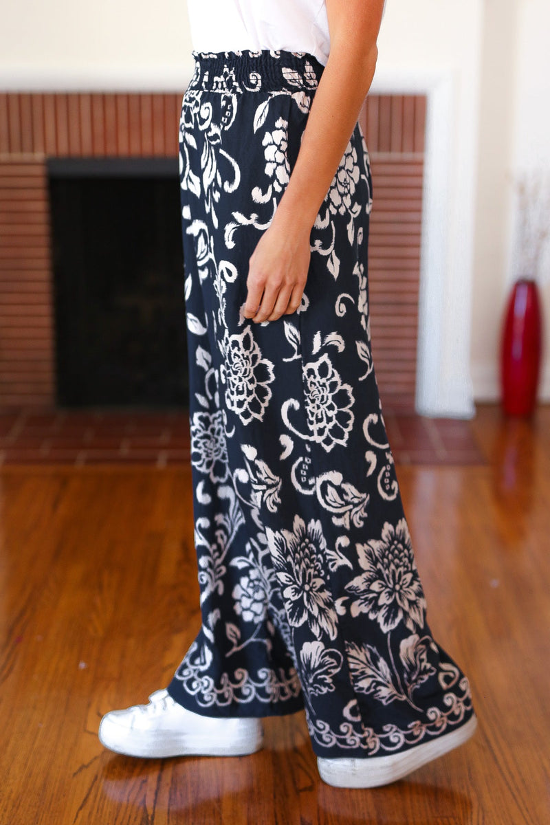 You Got This Navy Paisley Floral Smocked Waist Palazzo Pants