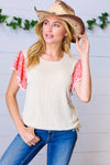 Coral & Sand Floral Short Flutter Sleeve Top